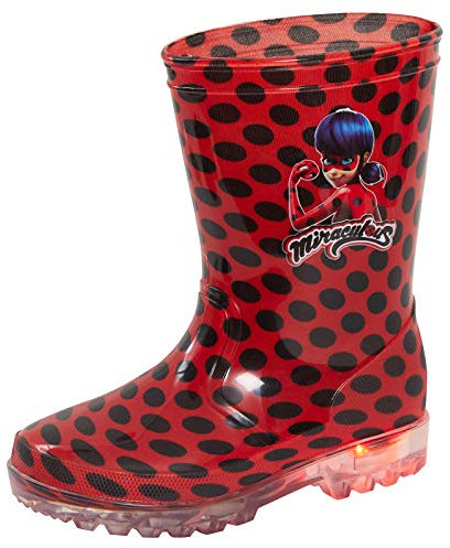 Stivali di gomma da bambina a tema Miraculous, con luci luminose, ideali per pioggia e neve, MNCK10618, Rosso