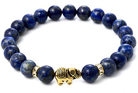 BERGERLIN Lapislazuli Armband mit echten Naturstein Perlen und Elefant