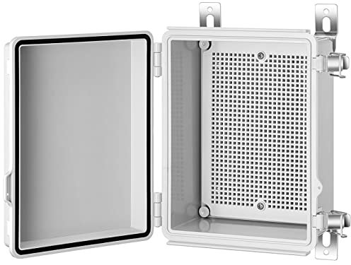 Gratury Junction Box IP67 Waterproof Plastic Enclosure for Electrical Projects Hinged Grey Cover Includes Mounting Plate and Wall Bracket 220×170×110mm