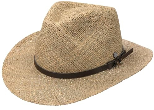 LIERYS Seegras Westernhut Cowboy Stil Naturfarbener Hut Sonnenhut mit Kunstlederband Atmungsaktiv Unisex Frühjahr Sommer
