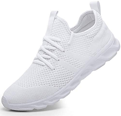 Zapatillas de Running para Hombre Casual Tenis Asfalto Zapatos Deporte Fitness Gym Correr Gimnasio Deportives Transpirables Seguridad Atlético Trekking Bambas Plataform Sneakers Blanco 44 EU
