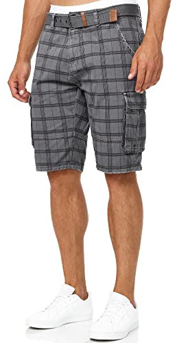 Indicode Herren Monroe Cargo Cargo-Shorts inkl. Gürtel | Bermuda Männer Sommerhose aus Baumwolle Iron Check, L
