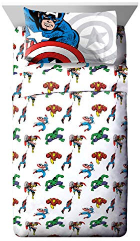 Marvel Avengers Comic Cool Twin Sheet Set - 3 Piece Set Super Soft and Cozy Kid’s Bedding Features Captain America, Spiderman, & Iron Man - Fade Resistant Microfiber Sheets (Official Marvel Product)
