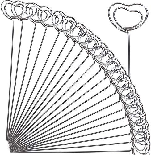 H&W 50Pcs Ring Schleife Fotohalter Memo Clip Halter,12cm Metalldraht Tischnummer Halter,Herz Form Platzkartenhalter,Menü Noto Memo Clips Halter für Hochzeit Geburtstag DIY Kuchen Topper