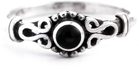 WINDALF Zarter Mittelalter Ring MÎNA 6 mm Black Onyx Vintage 925 Sterlingsilber (Silber, 58 (18.5))