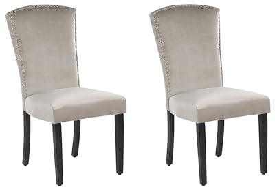 Stuhl grau mit Nieten Samt 2er Set Beine aus Kiefernholz Glamour Stil Piseco
