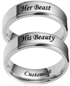Hsumonre Beast Beauty Gravierte Paar Ringe Sein Ihr Versprechen Paar Ringe Geschenk Freundin Freund Geburtstag Schwarz Silber Titan Stahl