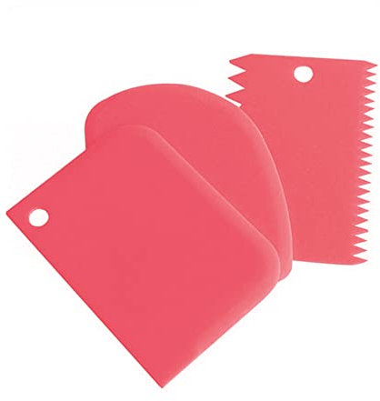 3-teiliges Kunststoff-Kuchenschaber-Set für Gebäck, Teig, Fondant, Creme, Kuchen, Schaber, Kamm, Zuckerguss, Schaber, Kuchendekoration, einfache Ausstechformen (rosa lila)