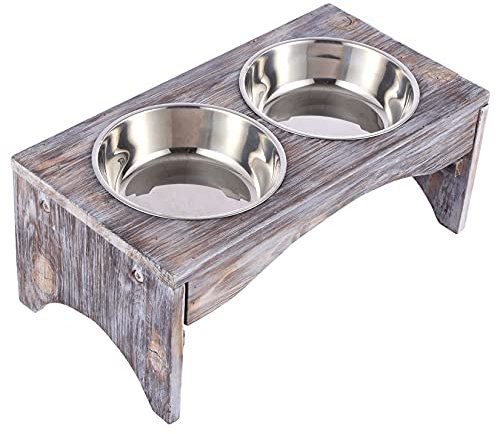Satauko Elevated Dog Bowls with 2 Removable Stainless Steel Bowls, Wooden Raised Stand Dog Food and Water Bowls Diner Pet Feeder, Nonslip No Spill Pet Elevated Feeder for Medium and Large Dog.