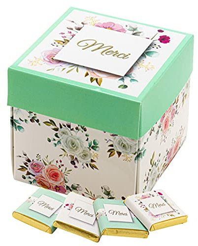 Coffret de Chocolats de 40 Carrés au Lait et Noir - Boîte à Offrir Pour Dire Merci - 100% Pur Beurre de Cacao - Fabriqué en France par Chocolat de Mariage - 200 Gr