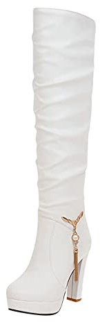 FNKDOR Stivali da donna sexy con tacco alto in pelle, eleganti, bianco, 40 EU