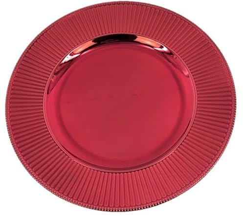Cheerful Bargains Set of 4 33cm Pink Round Plastic Charger Plates | Rippled Edged Decorative & Reusable Under Plates for Elegant Dining | Plates for Christmas Holiday Gatherings, Dinners & Parties