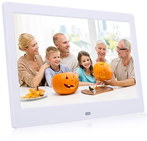 Digitaler Bilderrahmen 10 Zoll,1024 x 600 16:9 LED Display Elektronischer Bilderrahmen mit Fernbedienung,unterstützt Musik- und Videoplayer, Wecker, Kalender (Weiß, Europäische Vorschriften)