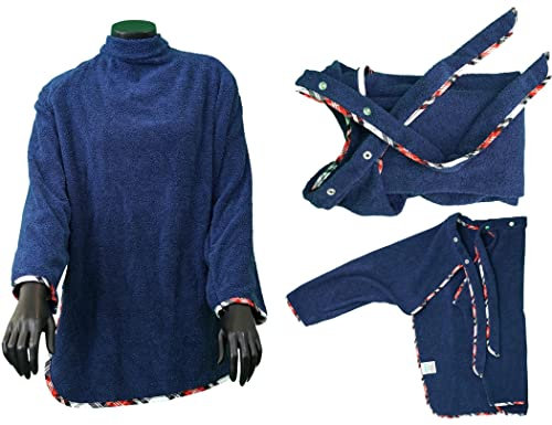 iuvas® Lätzchen für Erwachsene Luise Langarm (M/L) – Dunkelblau – extra saugfähiges Walkfrottier, 100% Baumwolle – Kleiderschutz für Senioren & Menschen mit Handicap – waschbar bis 60 °C
