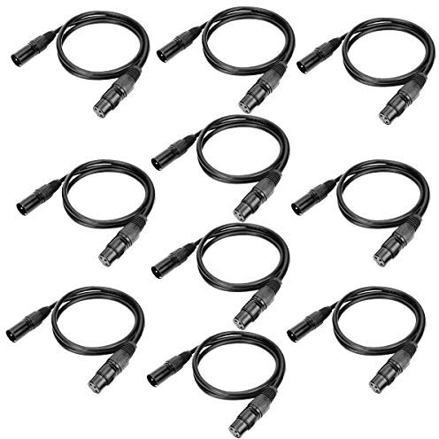 WorldLite 1m DMX Cable, 10PCS 3.2ft DMX Signal Wires, 3-Pin XLR Male to Female Stage Light Signal Cable with Metal Connectors, Connection for DMX512 Stage & DJ Lighting Fixtures