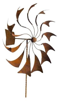 Eolienne Moulin à Vent Mobile Décoration de Jardin en Acier Brut Oxydé 50x50x208cm