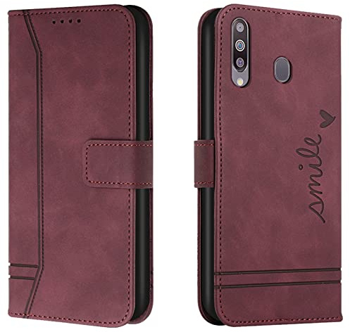 Lihondar Kompatibel mit Samsung Galaxy A20S Hülle, Handyhülle Samsung A20S, A20S Leder Klappbar Schutzhülle Tasche Wallet Brieftasche [Ständer] Cover Flip Case für Samsung A20S Klapphülle (Rot)