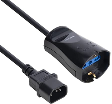 Vultech MU-UPS02 Cable de alimentación IEC C14 Macho - 10/16 A bipaso Schuko Cable UPS, Enchufe IEC, Toma Schuko bipaso, Negro