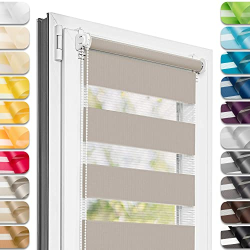 Estika Doppelrollo Klemmfix ohne Bohren - 70 cm x 220 cm - Grau-braun - 27 Stofffarben, Tag und Nacht Duo Rollo, Rollos für Fenster ohne Bohren, Fenster Sichtschutz (70 cm Stoffbreite)