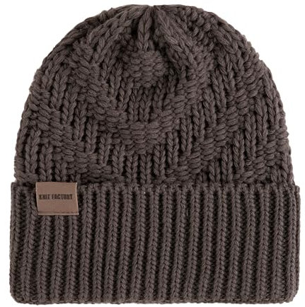 KNIT FACTORY - Sally Mütze - Strickmütze für Damen und Herren - Beanie - Wintermütze mit Wolle - Robusten Look - Hochwertige Qualität - Taupe