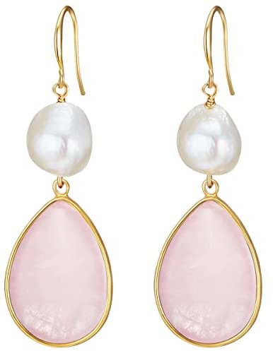 Lulu Jane Damen Ohrhänger aus Messing mit Naturstein Süßwasser-Zuchtperle