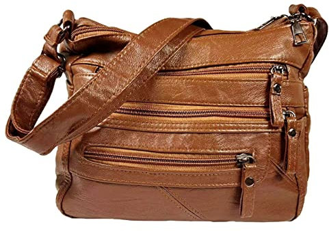 Hernin Weiche PU Leder Umhängetasche für Frauen, Multi-Pocket weiche Damen Leder Umhängetasche Leichtgewicht mit verstellbarem Schulterriemen