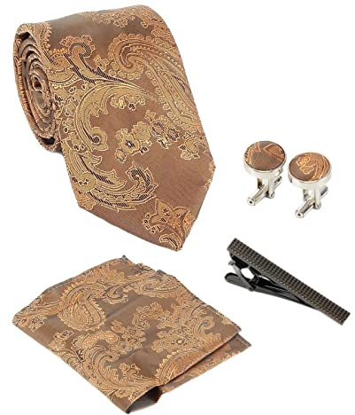 Herren Tonal Paisley Krawatte und Manschettenknöpfe 4-Teiliges Set