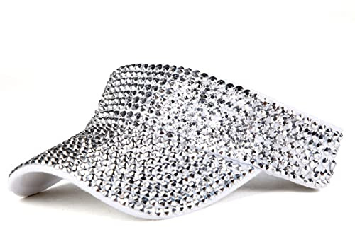 Gudessly Shiny Rhinestones Sport Sun Visor Adjustable Summer Cap Visor Caps for Women Men Silver White