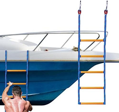 Tioheam Boots-Strickleiter, Schlauchboot Leiter, 5 Stufen Bootsleiter Rutschfester Klappbar Badeleiter Schwimmbadleiter, Für Schlauchboot, Kajak, Motorboot