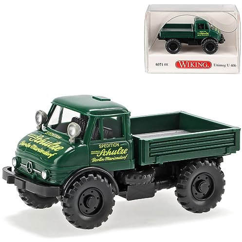 Mercedes-B Unimog Pritsche Spdition Schulze U406 Grün H0 1/87 Wiking Modell Auto mit individiuellem Wunschkennzeichen