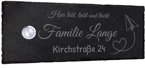 Klingelschild aus Schiefer mit Gravur - 25x10cm - Klingel links - frei gestaltbar mit vielen Motiven zur Auswahl - personalisierbare Türklingel Türschild Namensschild