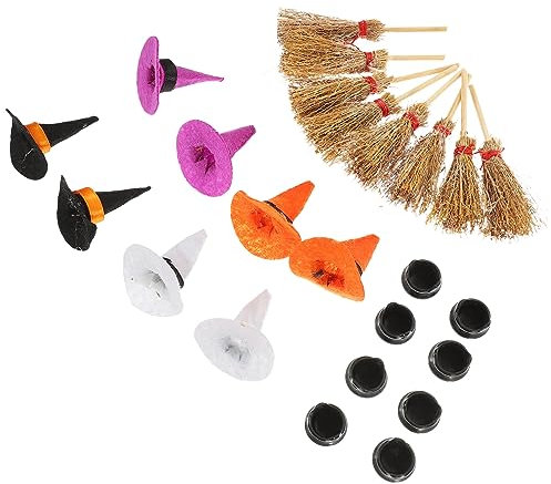 Toyvian 1 Satz Mini-besenstiel Puppenhausbesen Weinflaschenverschluss Mit Hexenhut Mini-Hexenbesen Hexenhut Und Besen Aus Filz Mini-besenkostüm Halloween Mini Hexenhut 8cm Die Stoff