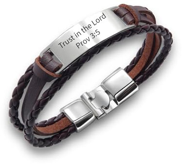 Trust in the Lord christliches Armband mit Bibelvers aus Leder & Edelstahl | Mutmacher Geschenk für Jungen & Mädchen | Taufgeschenk, Firmung, Konfirmation & Kommunion | christlicher Schmuck
