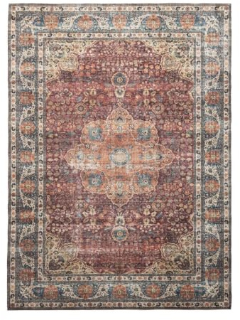 In- & Outdoor Vintage Teppich - Kairo Medaillon Bordeaux - 200x290 cm | Wetterfest - Polyester - Wohnzimmer, Esszimmer, Balkon, Garten / Terrasse - Terrasse teppich - Outdoor rug