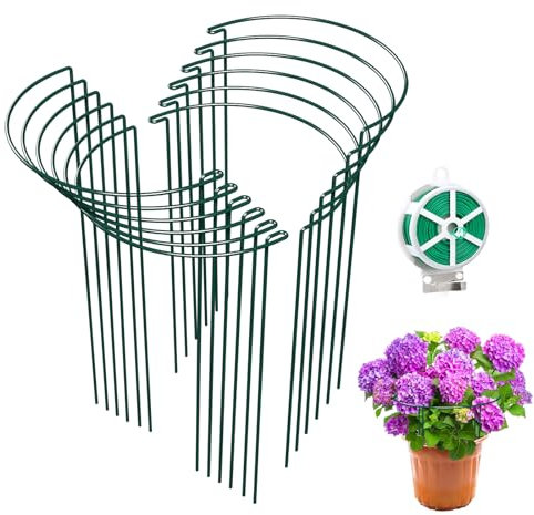 LKSSZS 12 Stück halbrunde grüne Eisen-Pflanzenstütze aus Metall, Gartenstützring, Randstütze für Innen- und Außenbereich, Pfingstrose, Hortensien, Tomaten, Monstera