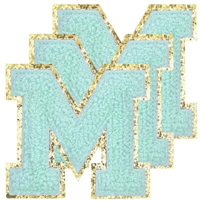 sourcing map Chenille Letters M Patches Large Size 80mm/3.15 Inch Iron-on Letters M Patches Golden Glitter Embroidered Patches for Clothing, Shoes, Hats, Backpacks Pack of 3(Blue)