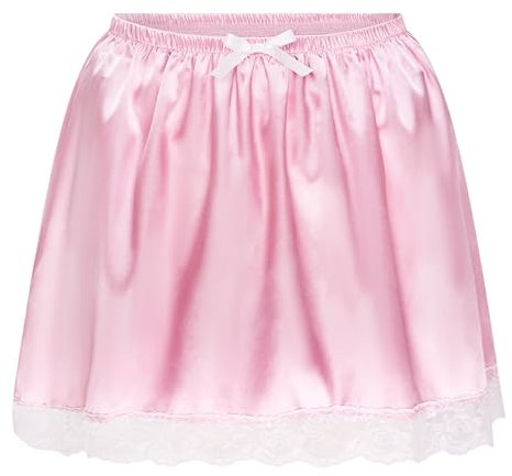 Satini Con Volant Pizzo Femminuccia Pieghettato Setoso Raso Sottogonna Sottogonna Gonna a Balze (Rosa Pastello, M)