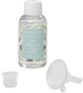 Hassett Green London - Just Coconut - Car Air Freshener Refill 50ml Bottle - Suitable for Refilling Wooden Top, Board & Felt Pad Car Fresheners
