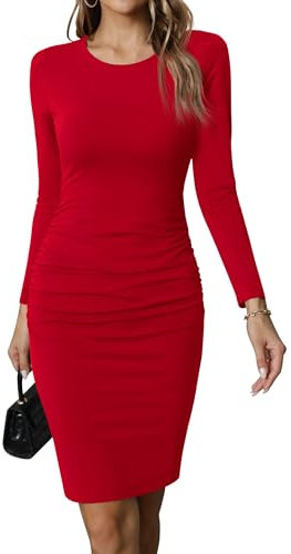Missufe Freizeitkleid Bodycon Enges Figurbetontes Bleistiftkleid Damen Knielanges Kleider (Rot, Groß)