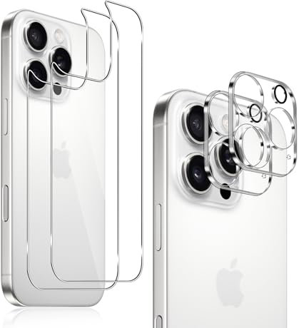 QULLOO Rückseite Schutzfolie für Panzerglas für iPhone 16 Pro Max + Kameraschutz,(2+2) 9H Schutzglas Glas Back Protector Kamera Hinten Displayschutzfolie Zurück Folie