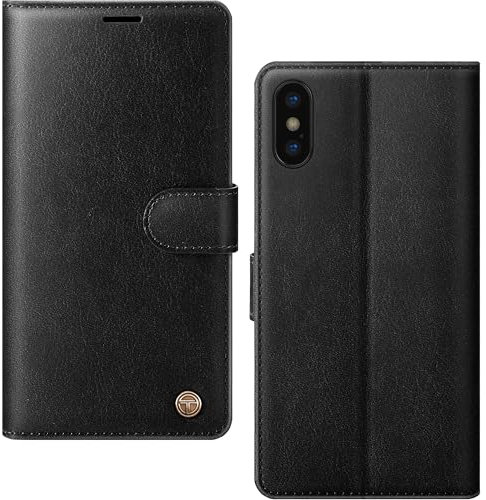 AIMOYU for iPhone X, iPhone XS Case, Flip Wallet Leather Phone Case with [4 Card Slots] [Kickstand] [RFID Blocking] Magnetic Protective Shockproof Cover for iPhone X/XS Phone Case - Black