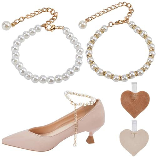 GORGECRAFT 4 pieza de Correas de Perlas para Zapatos Tobilleras con Cuentas Cadena Decorativa Dorada Correas Ajustables para Zapatos de Tacón Alto Cordones de Cuentas Cordones Antisueltos Correa