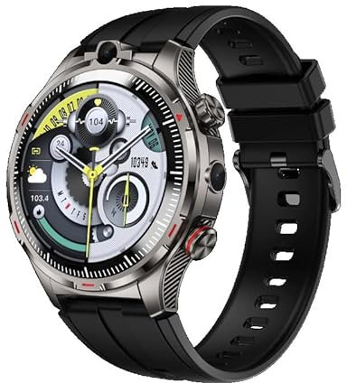 XINDADA 2024 4+64GB LW12 Smart Watch 4G Android Smartwatch with Dual Camera Gooogle Play Store GPS Position Heart Rate WiFi Function Video (4GB 64GB,Black)