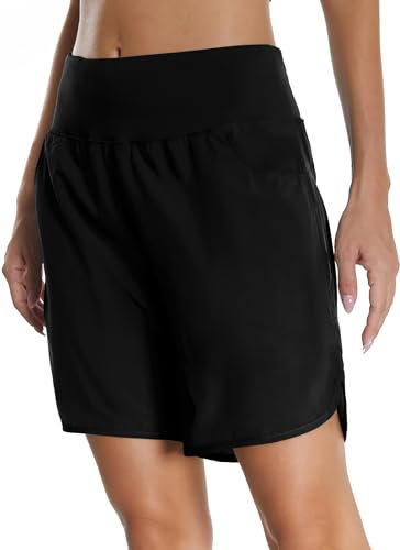 Mesing Sporthose Damen Kurz Laufshorts High Waist Laufhose Wanderhose Kurze Hose Sommer Atmungsaktiv Radlerhose Tennis Sport Shorts DK3093W-Black-L