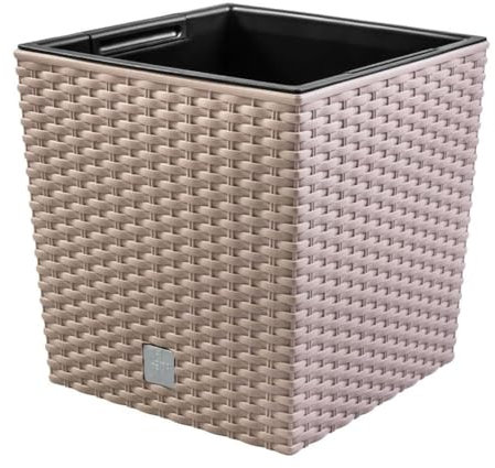 B2C Plant Flower Pot Square Rattan Planter Inner Pot 6 Sizes Garden Patio Home Large (Beige, 37L)