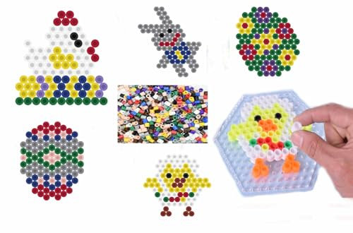 Max XL 10mm Bügelperlen Set Ostern, Maxi Stiftplatte, Bunte Bügelperlen, Papiervorlagen, Bügelpapier (Maxi Ostern) Große 10mm XL Perlen für Kinder ab 3 Jahren. Happy Price Toys