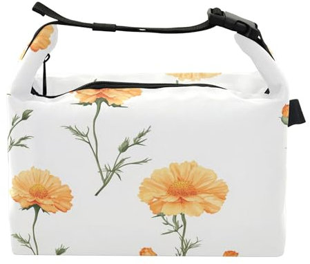 Lonchera blanca de caléndula retro para niños, ajustable, para cocina, universidad