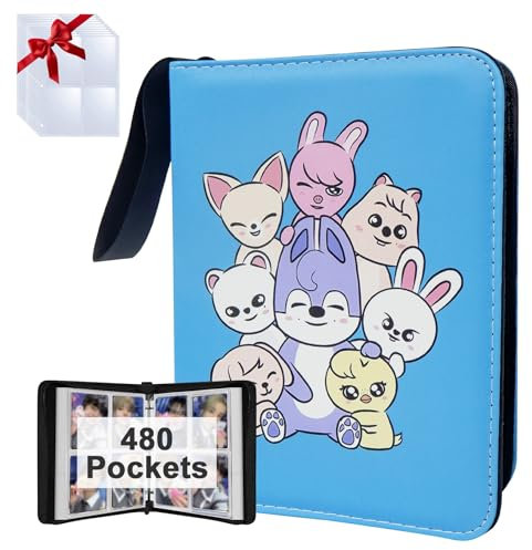 Kpop Fotokartenbinder für Karten, 4 Taschen mit 50 Hüllen für bis zu 400 Karten, niedliches Fotoalbum für Fans, Jungen und Mädchen