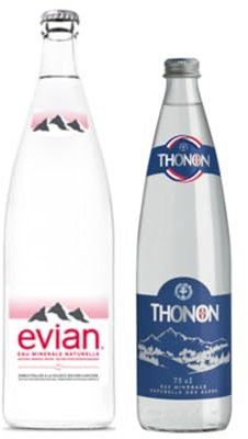 Evian bouteilles (6x1L) – Thonon bouteilles (6x 75 cl)