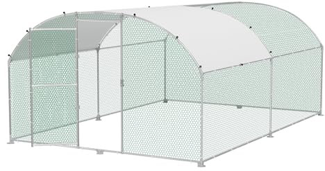 XMTECH Hühnerstall 3x4m Metall Freilaufgehege Freigehege, Geflügelstall Kleintiere, Verzinkter Stahlrahmen mit PE Dach, Bogenaufsatz